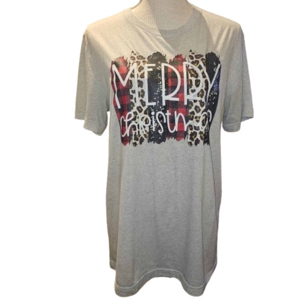 Gray Graphic T-Shirt Merry Christmas